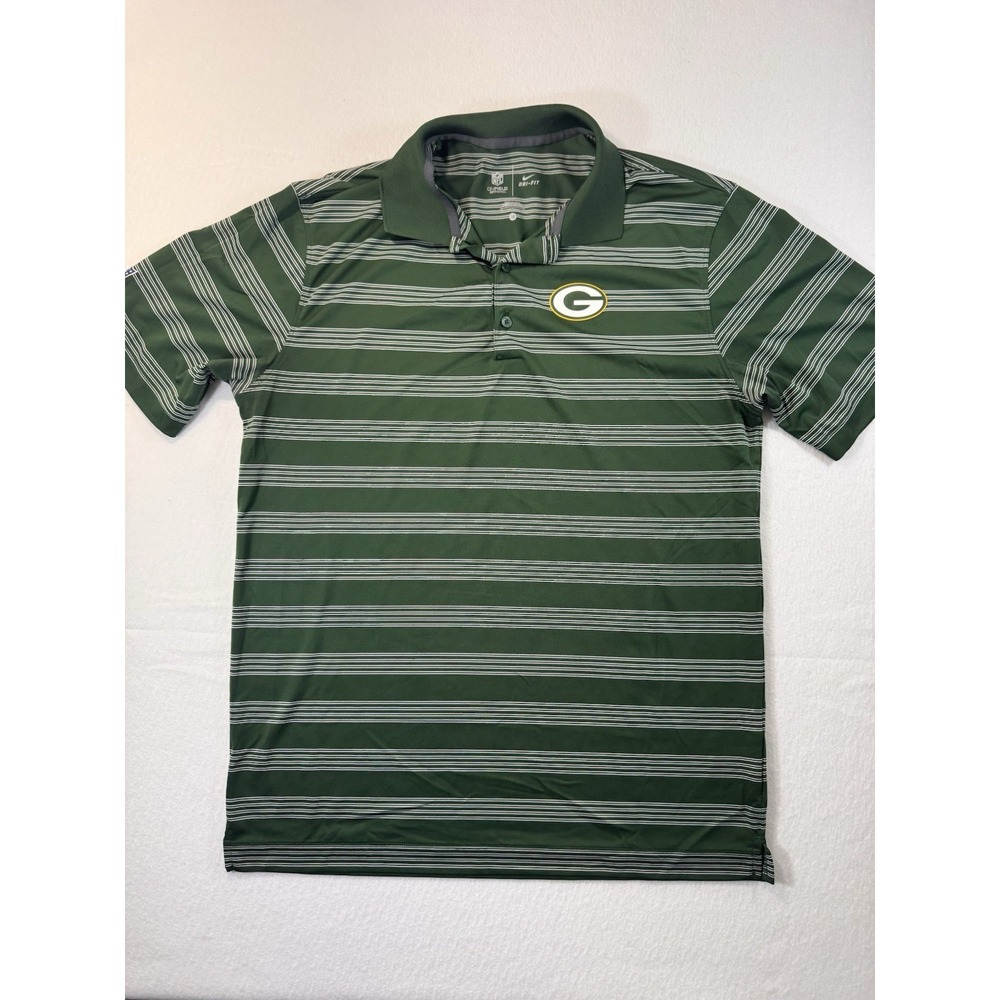 Nike Mens Polo M Green Bay Packers NFL Dri-FIT Striped Green Short Sleeve Shirt